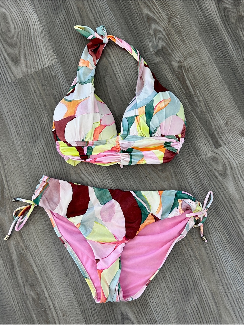 Colorful Abstract Gibson Latimer Print Halter Bikini Set with Molded Cups